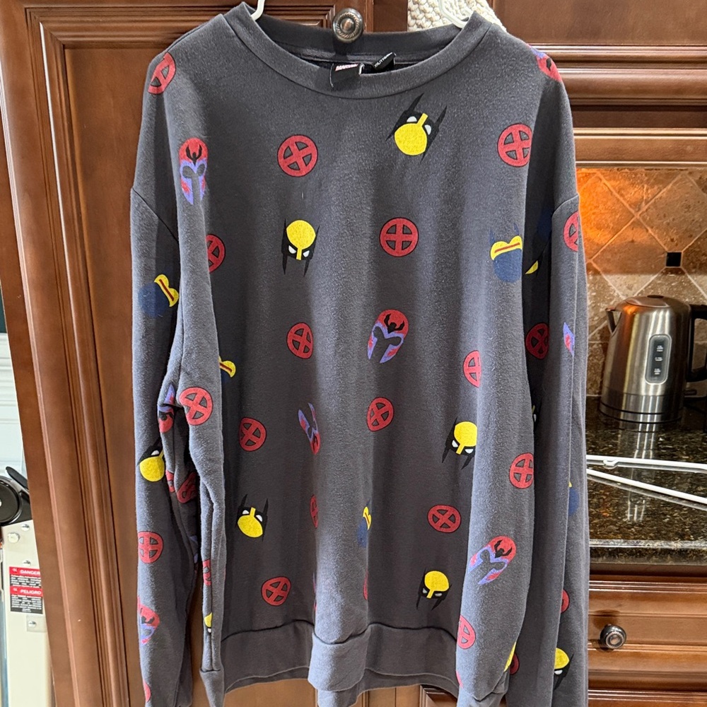 Marvel Men's Crewneck Sweater - Black with Red and Yellow Graphics XXL